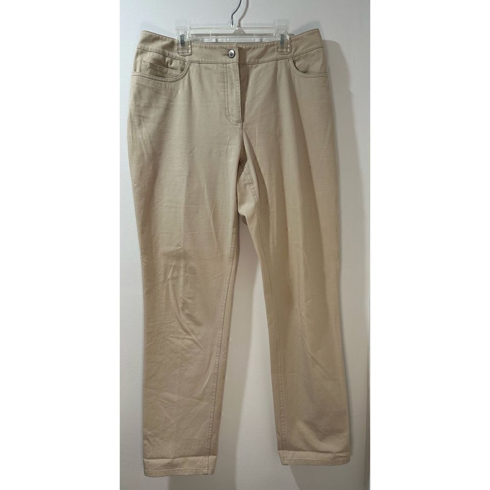 Eileen Fisher System women tan straight leg pants 32” waist 41” length #33-0840